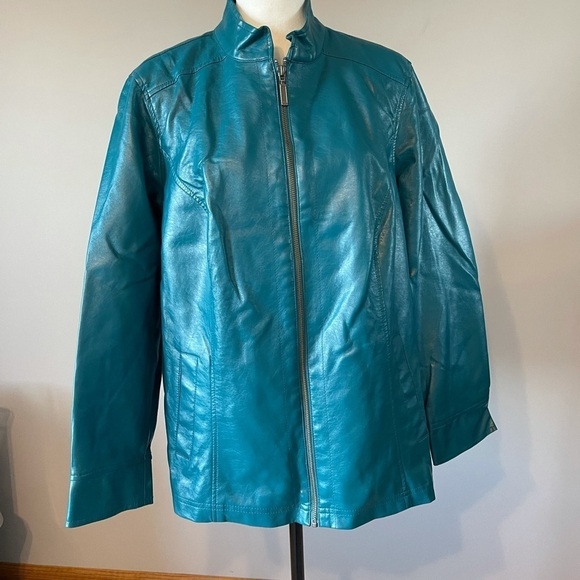 CJ Banks teal jacket in pleather type material in a size 1X - Picture 6 of 13
